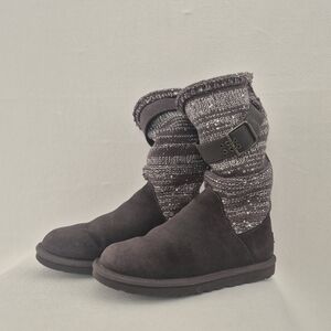 UGG Knit Cuff Suede Size 7 Women's Boots - Brown Flat with Sparkles 1006735